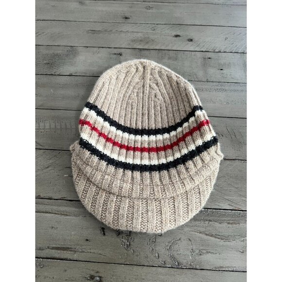 BURBERRY London Brimmed Lambswool Wool Hat Cap Beanie Brit Print Stripe Y2K - Picture 3 of 8